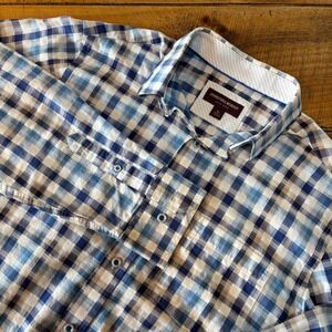Johnston & Murphy Mens Blue‎ White Gingham Lightweight Button Down Shirt Size M